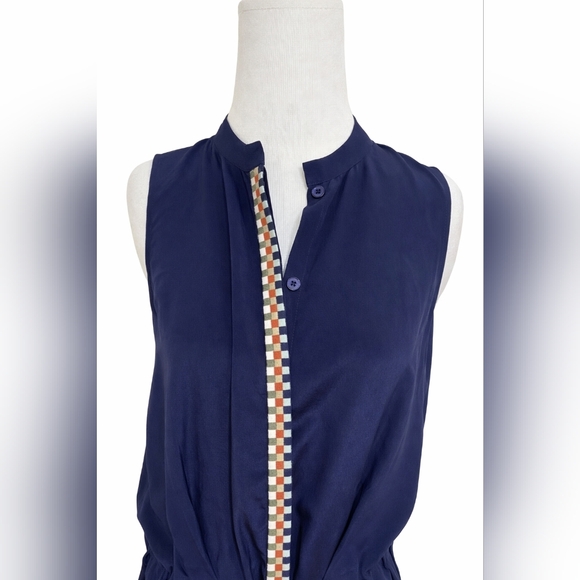 NWT Tory Burch Marguerite Blue Sleeveless Silk Designer Resort Romper Size XL - Picture 6 of 11
